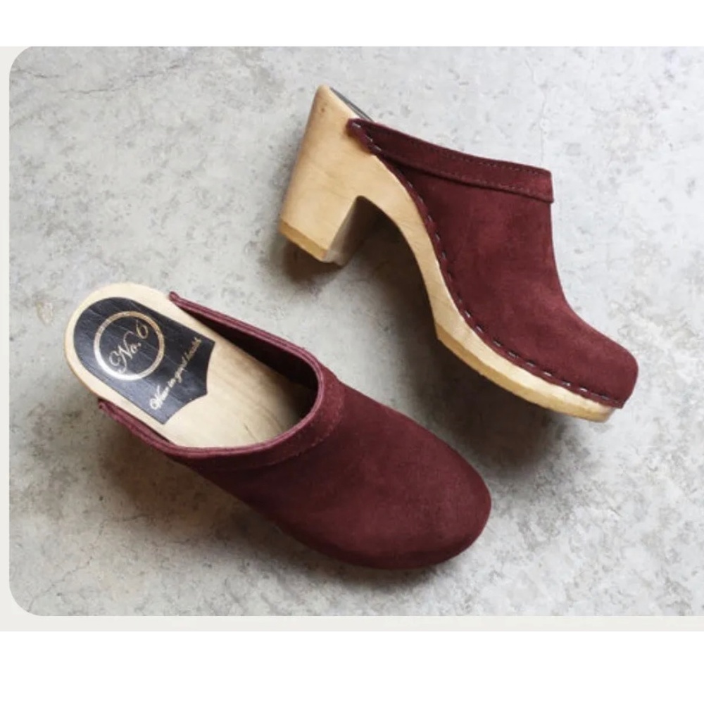 No. 6 Burgundy old school high heeled clogs